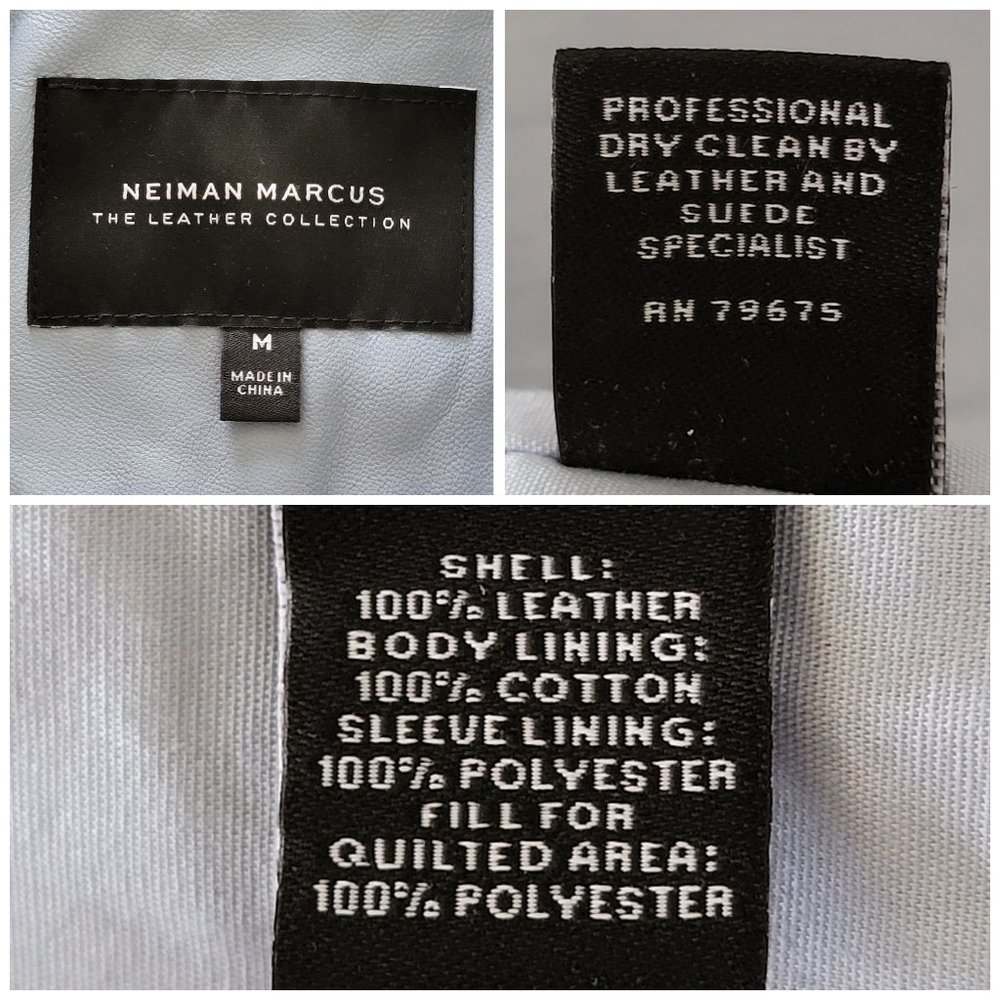 Neiman Marcus Light Blue Leather Lace-Up Moto Leather Jacket - Picture 16 of 16